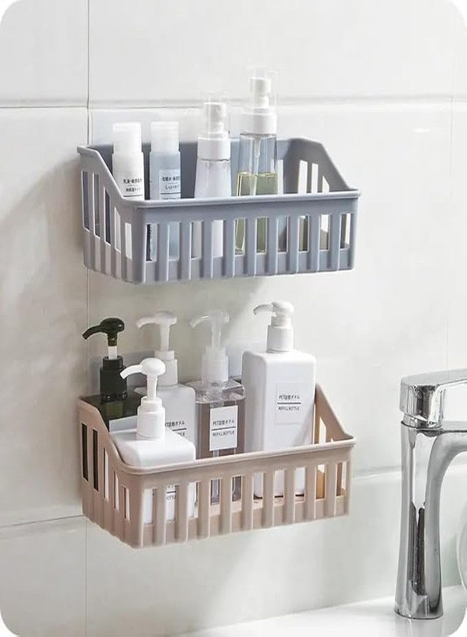 Copelle No Drilling Plastic Rectangular Multipurpose Wall Shelves: Self-Adhesive Storage Rack for Bathroom - Strong and Colorful Wall Holder (26cm x 13cm x 9cm) (Pack of 2) - Image 1